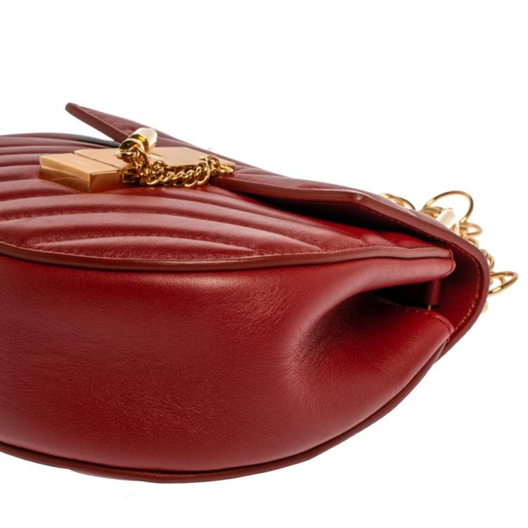 Pre Owned Chloe Red Quilted Leather Mini Drew Shoulder Bag