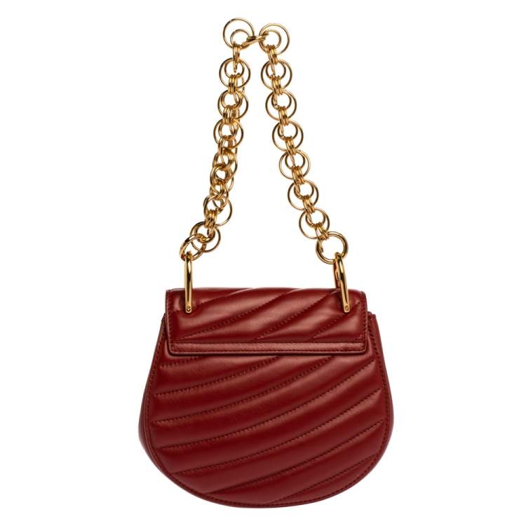Pre Owned Chloe Red Quilted Leather Mini Drew Shoulder Bag
