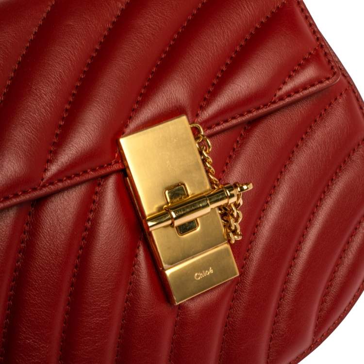 Pre Owned Chloe Red Quilted Leather Mini Drew Shoulder Bag