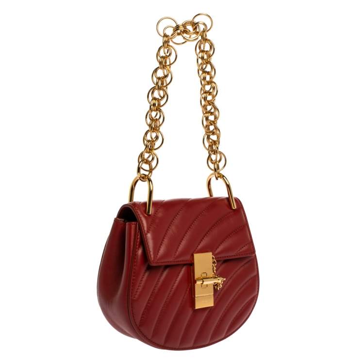 Pre Owned Chloe Red Quilted Leather Mini Drew Shoulder Bag