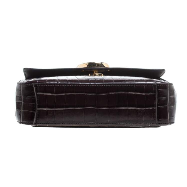 Pre Owned Chloe Two Tone Brown Croc Embossed Leather C Top Handle Bag