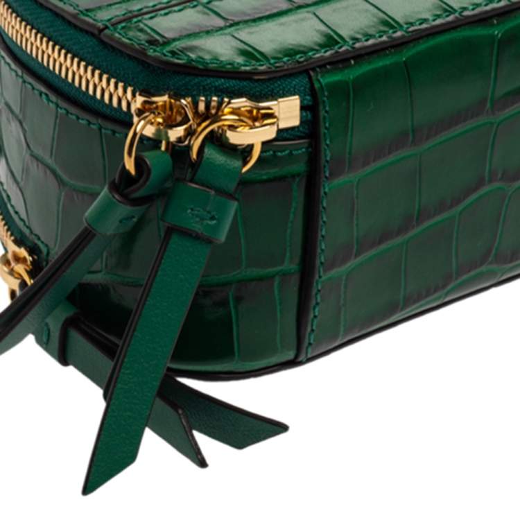 Pre Owned Chloe Green Croc Embossed Leather Mini C Vanity Shoulder Bag