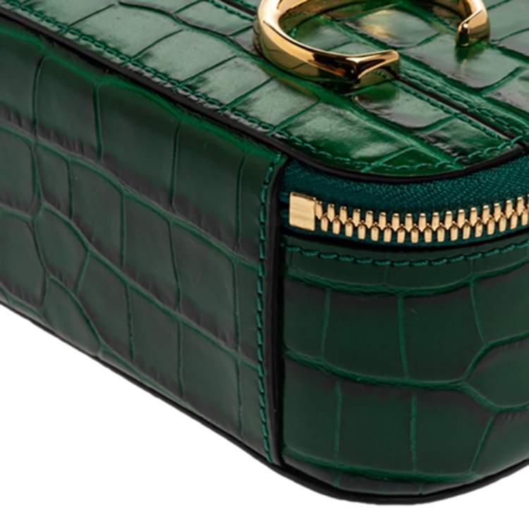 Pre Owned Chloe Green Croc Embossed Leather Mini C Vanity Shoulder Bag