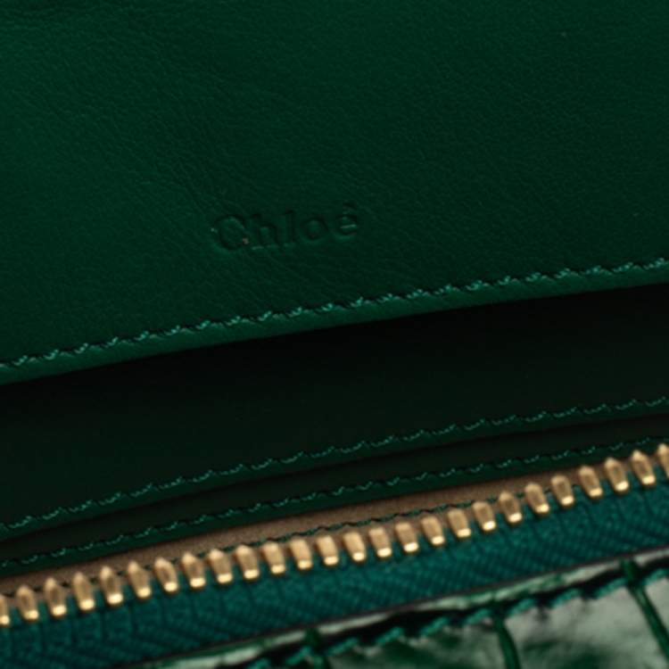 Pre Owned Chloe Green Croc Embossed Leather Mini C Vanity Shoulder Bag