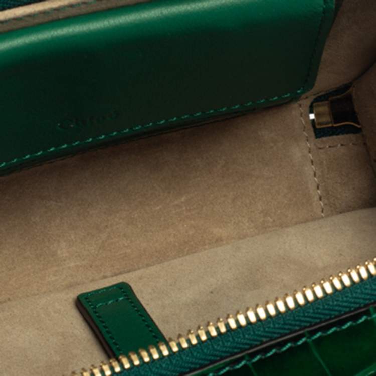 Pre Owned Chloe Green Croc Embossed Leather Mini C Vanity Shoulder Bag