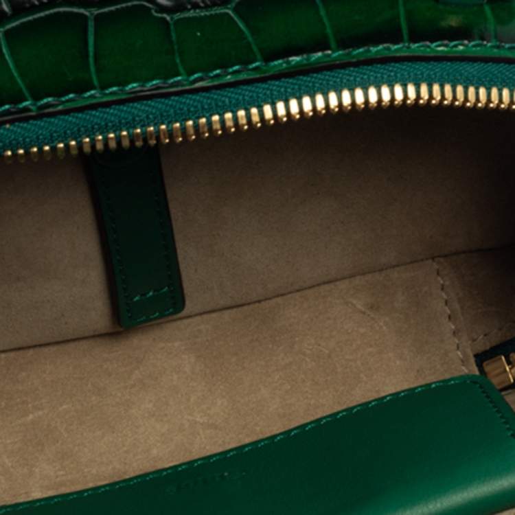 Pre Owned Chloe Green Croc Embossed Leather Mini C Vanity Shoulder Bag