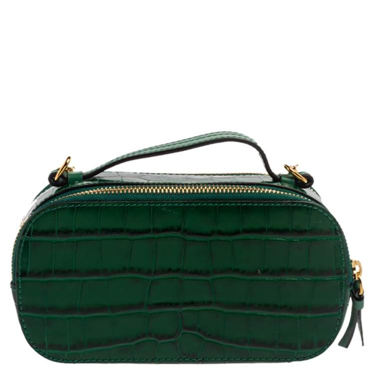 Pre Owned Chloe Green Croc Embossed Leather Mini C Vanity Shoulder Bag