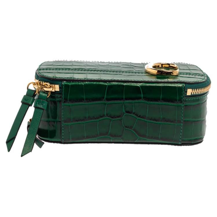 Pre Owned Chloe Green Croc Embossed Leather Mini C Vanity Shoulder Bag