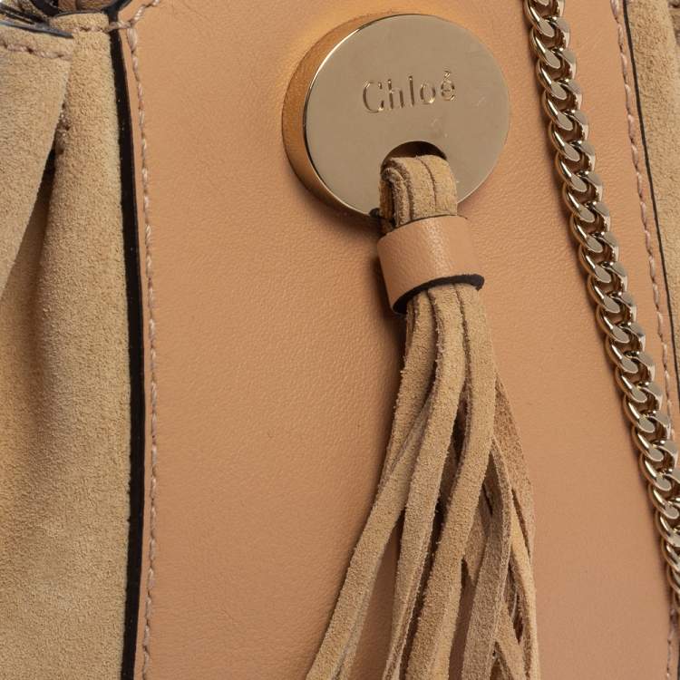 Pre Owned Chloe Beige Leather and Suede Mini Sac Fringe Shoulder Bag