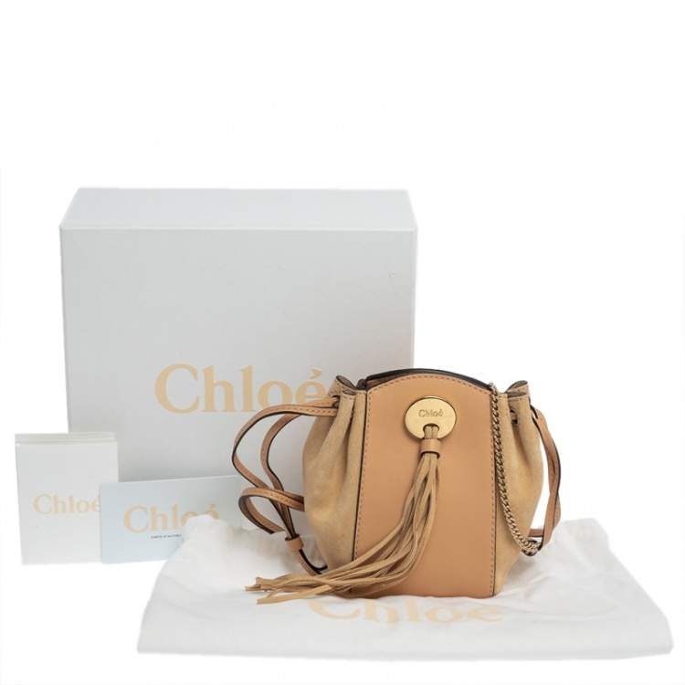 Pre Owned Chloe Beige Leather and Suede Mini Sac Fringe Shoulder Bag