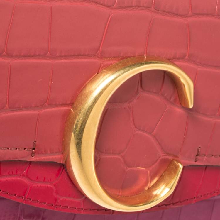 Pre Owned Chloe Multicolor Croc Embossed Leather Mini C Top Handle Bag