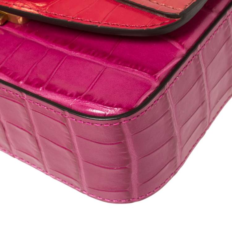 Pre Owned Chloe Multicolor Croc Embossed Leather Mini C Top Handle Bag