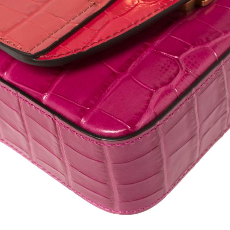 Pre Owned Chloe Multicolor Croc Embossed Leather Mini C Top Handle Bag