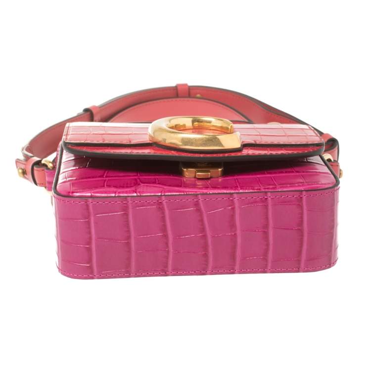 Pre Owned Chloe Multicolor Croc Embossed Leather Mini C Top Handle Bag