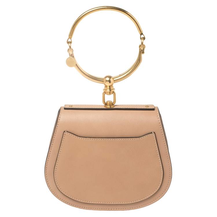 Pre Owned Chloe Beige Leather and Suede Small Nile Bracelet Shoulder Bag