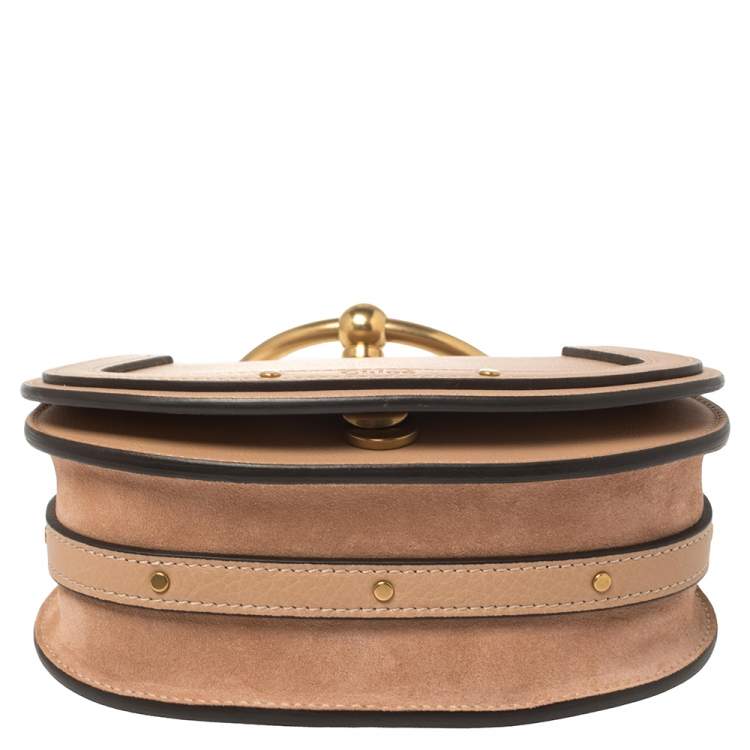 Pre Owned Chloe Beige Leather and Suede Small Nile Bracelet Shoulder Bag