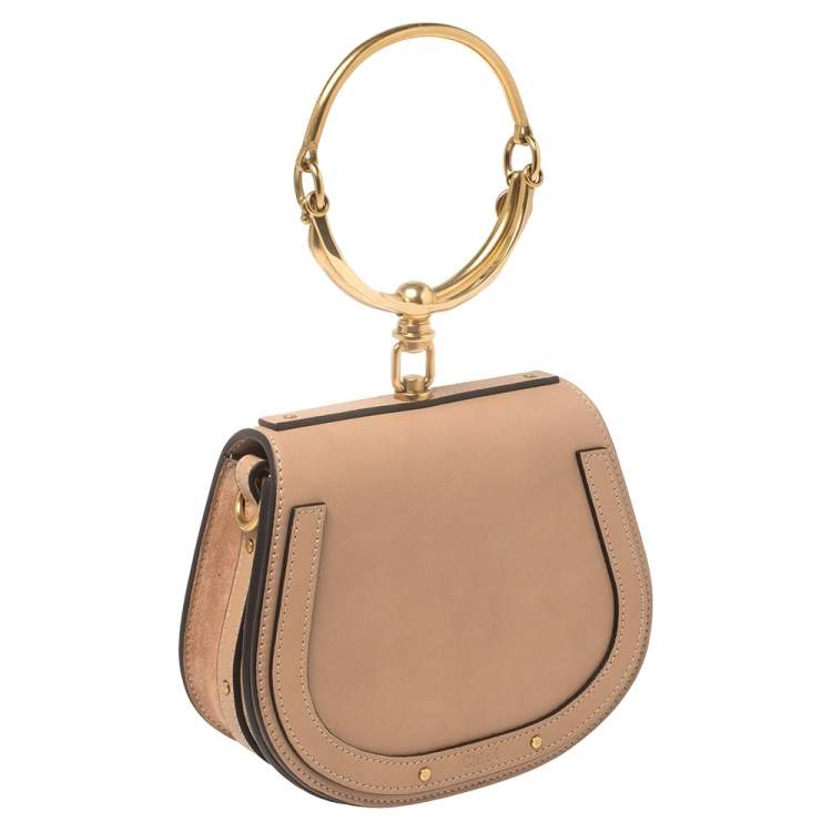 Pre Owned Chloe Beige Leather and Suede Small Nile Bracelet Shoulder Bag