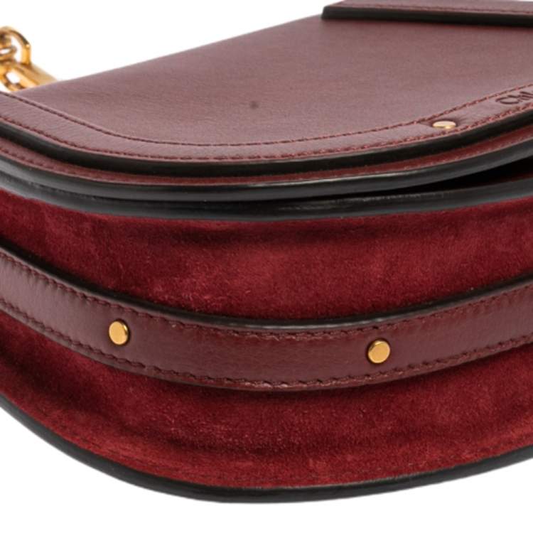Pre Owned Chloé Dark Red Leather and Suede Small Nile Bracelet Shoulder Bag
