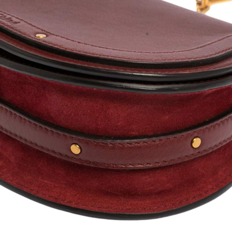 Pre Owned Chloé Dark Red Leather and Suede Small Nile Bracelet Shoulder Bag