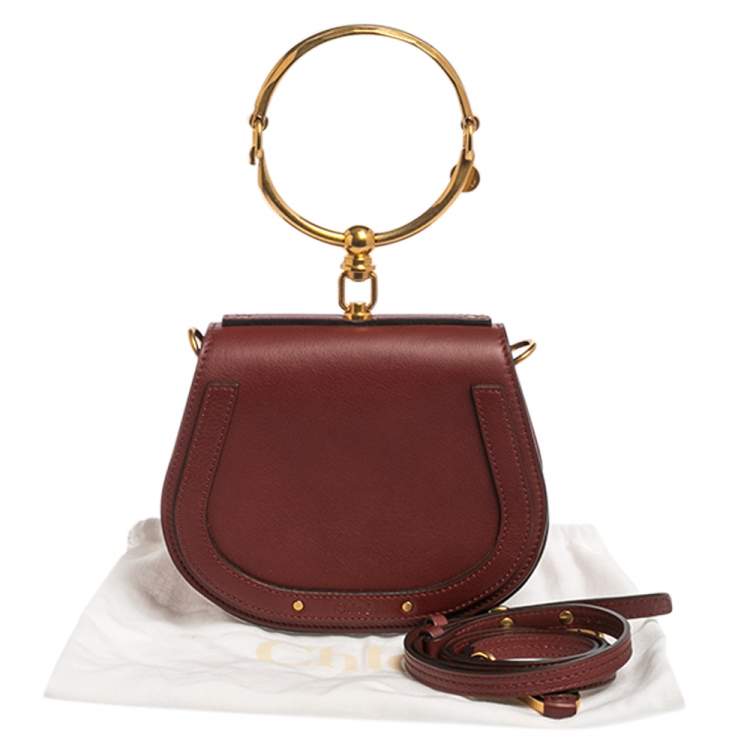 Pre Owned Chloé Dark Red Leather and Suede Small Nile Bracelet Shoulder Bag