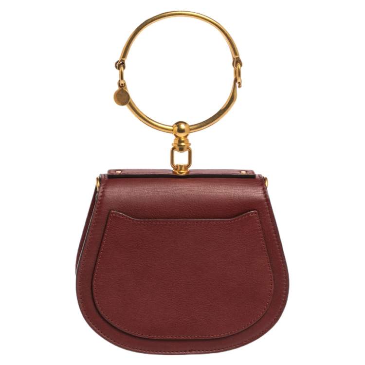 Pre Owned Chloé Dark Red Leather and Suede Small Nile Bracelet Shoulder Bag