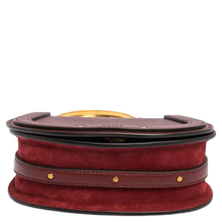 Pre Owned Chloé Dark Red Leather and Suede Small Nile Bracelet Shoulder Bag