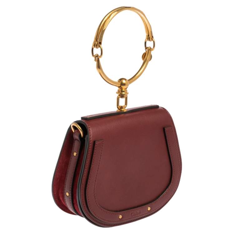 Pre Owned Chloé Dark Red Leather and Suede Small Nile Bracelet Shoulder Bag
