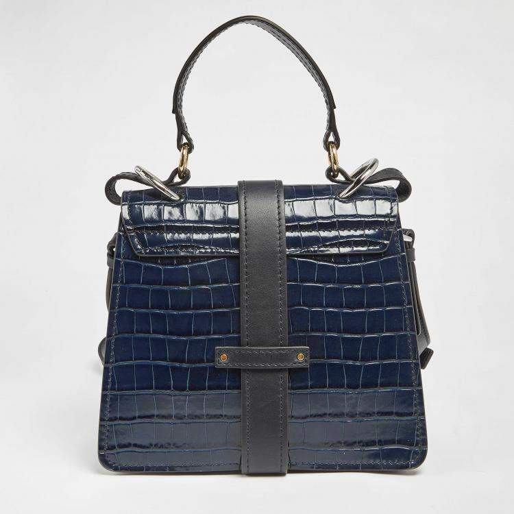 Pre Owned Chloe Blue Croc Embossed Leather Small Aby Day Top Handle Bag