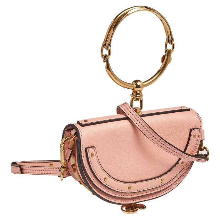 Pre Owned Chloe Coral Leather Small Nile Bracelet Minaudiere Crossbody Bag