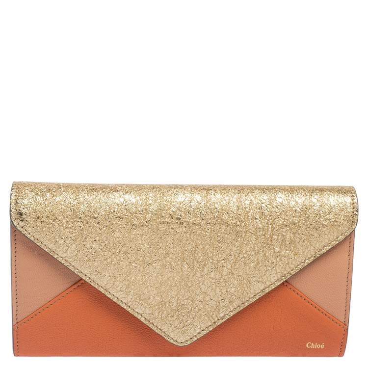 Pre Owned Chloé Multicolor Crinkled and Leather Envelope Flap Continental Wallet