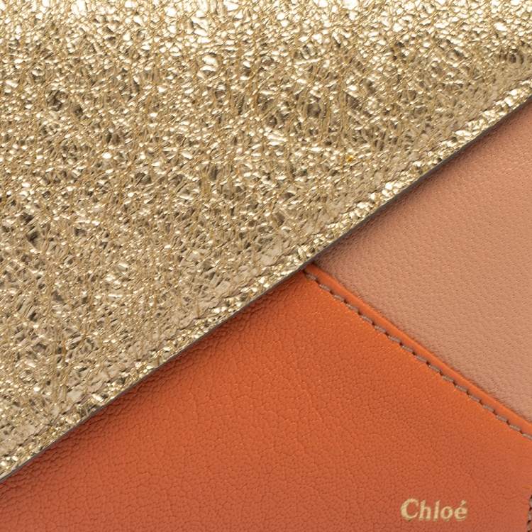 Pre Owned Chloé Multicolor Crinkled and Leather Envelope Flap Continental Wallet