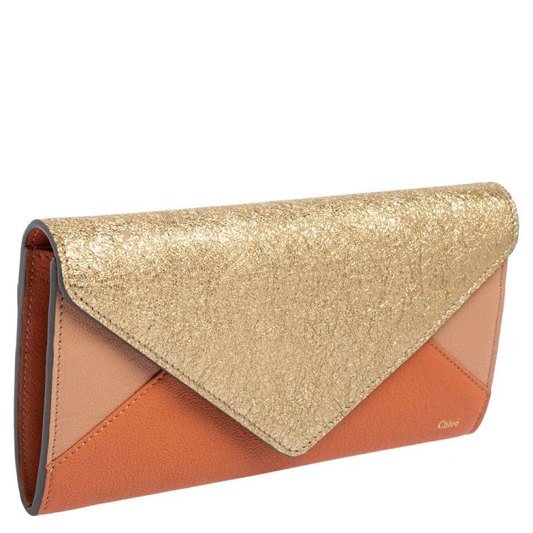 Pre Owned Chloé Multicolor Crinkled and Leather Envelope Flap Continental Wallet
