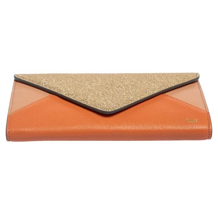 Pre Owned Chloé Multicolor Crinkled and Leather Envelope Flap Continental Wallet