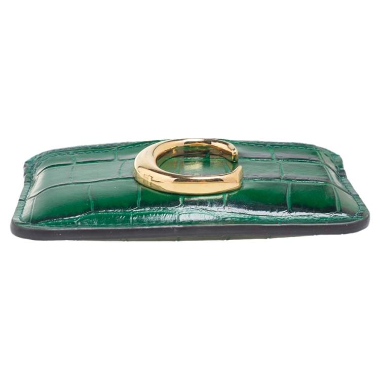 Pre Owned Chloe Green Croc Embossed Leather Card Holder