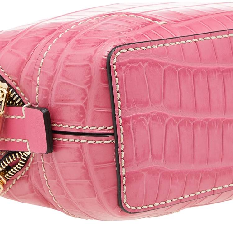 Pre Owned Chloe Hot Pink Croc Embossed Leather Mini Daria Chain Bag