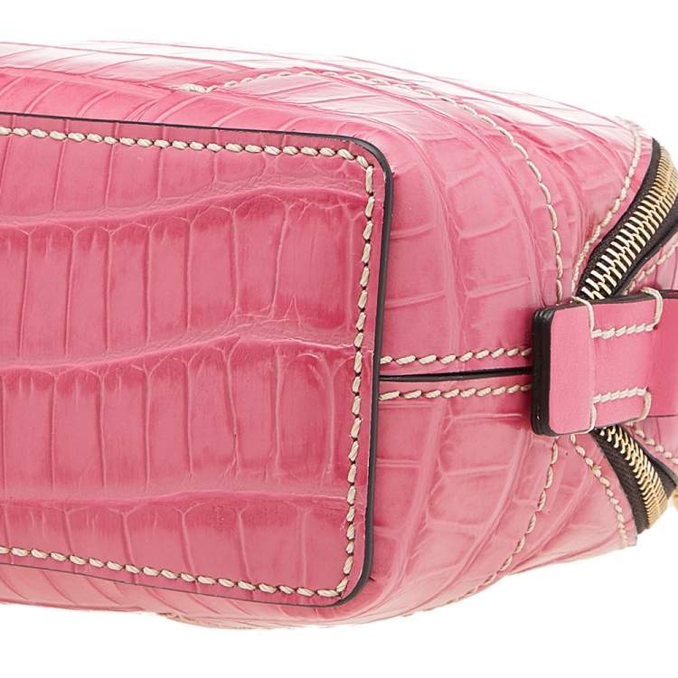 Pre Owned Chloe Hot Pink Croc Embossed Leather Mini Daria Chain Bag