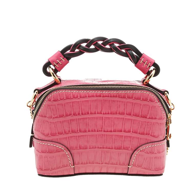Pre Owned Chloe Hot Pink Croc Embossed Leather Mini Daria Chain Bag