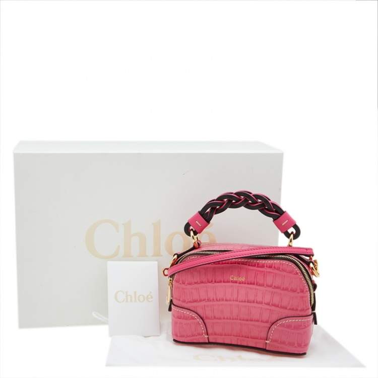 Pre Owned Chloe Hot Pink Croc Embossed Leather Mini Daria Chain Bag