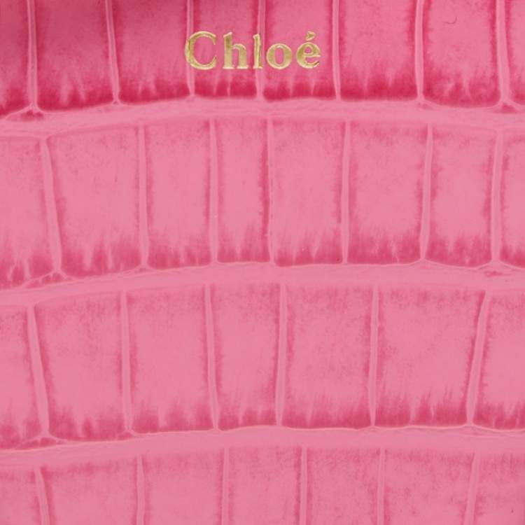 Pre Owned Chloe Hot Pink Croc Embossed Leather Mini Daria Chain Bag
