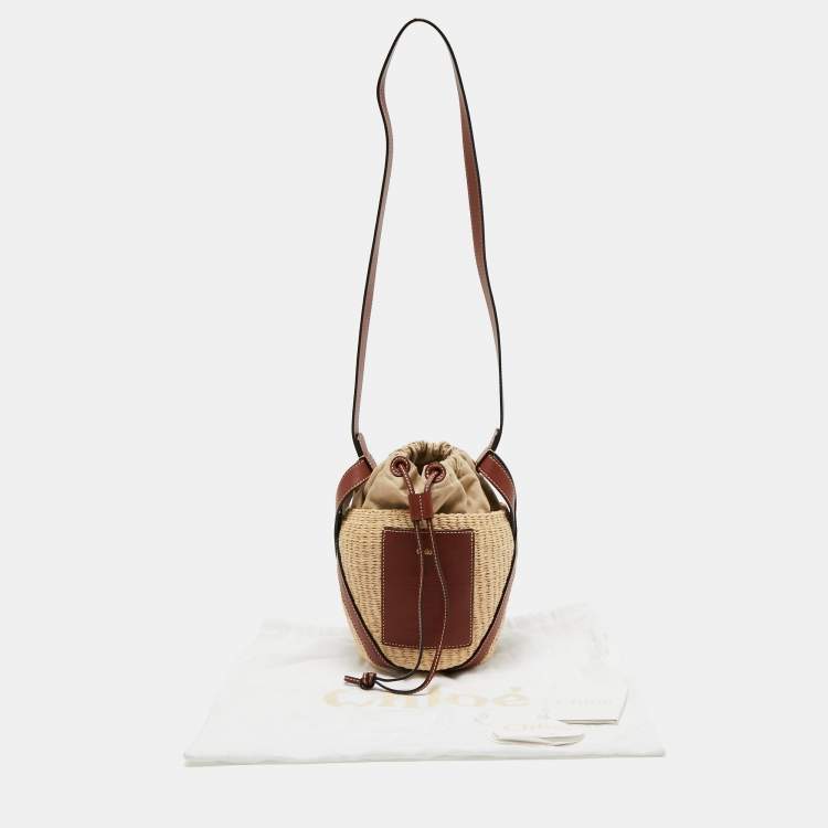 Pre Owned Chloe Brown/Beige Raffia and Leather Small Basket Bag