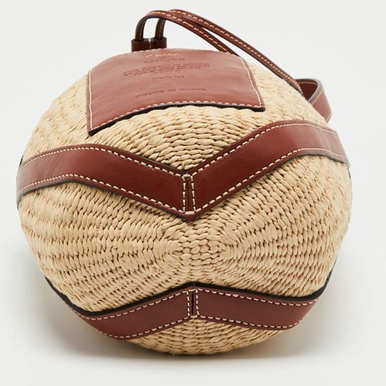 Pre Owned Chloe Brown/Beige Raffia and Leather Small Basket Bag