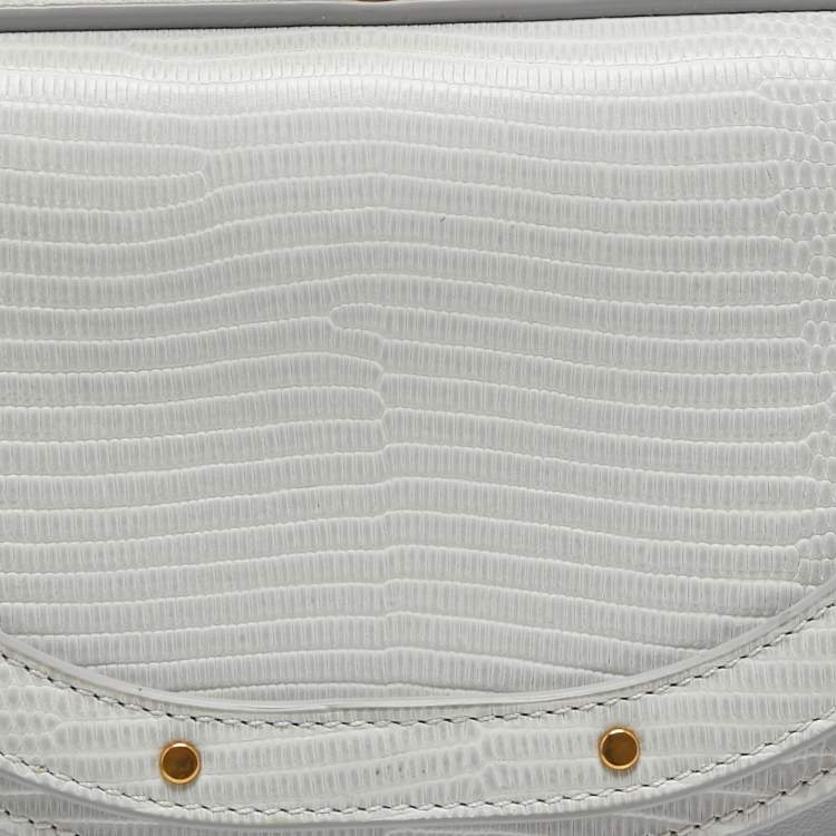 Pre Owned Chloé Grey Lizard Embossed Leather Nile Bracelet Minaudiere Crossbody Bag