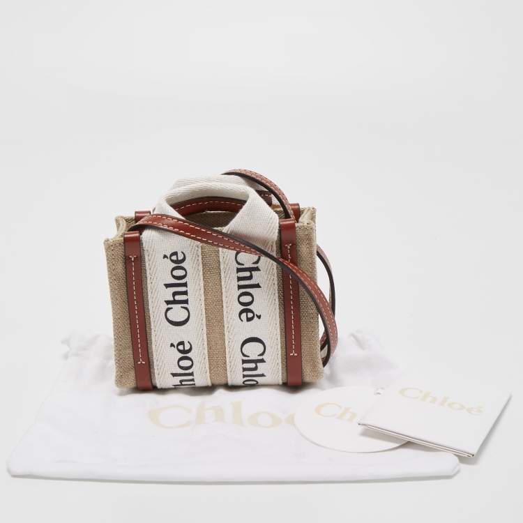 Pre Owned Chloe Beige/Brown Canvas and Leather Nano Woody Tote 