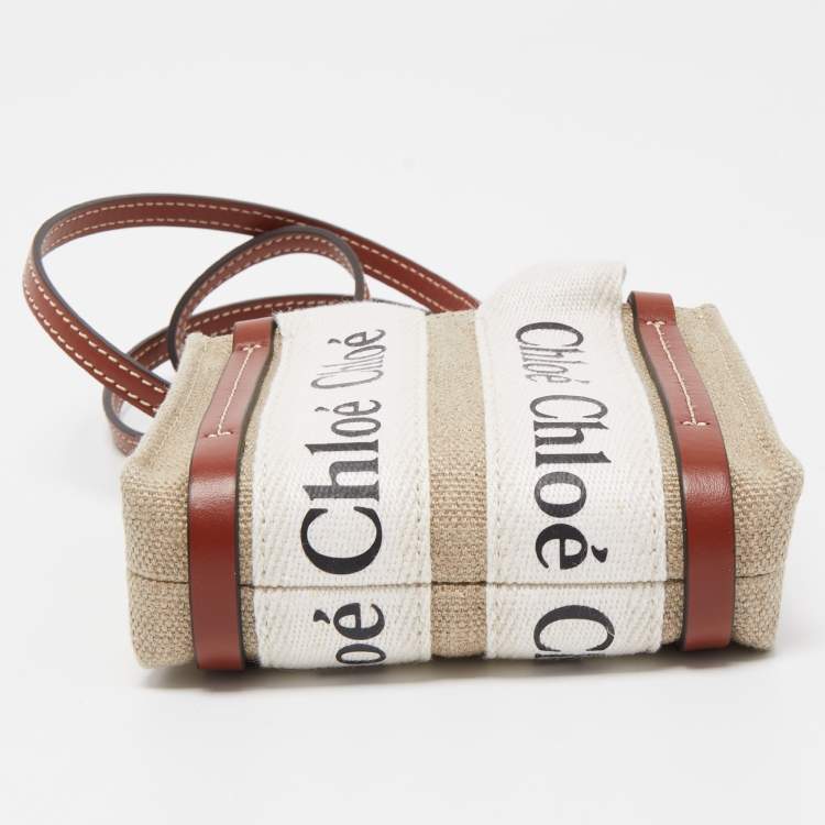 Pre Owned Chloe Beige/Brown Canvas and Leather Nano Woody Tote 