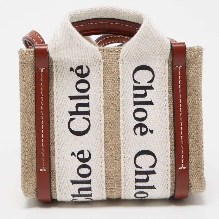 Pre Owned Chloe Beige/Brown Canvas and Leather Nano Woody Tote 