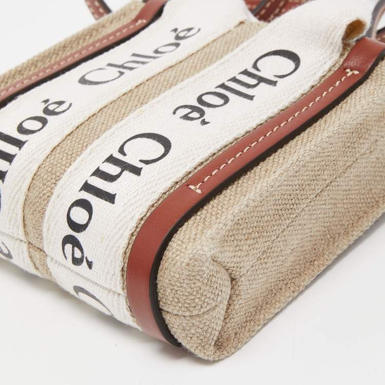 Pre Owned Chloe Beige/Brown Canvas and Leather Nano Woody Tote 