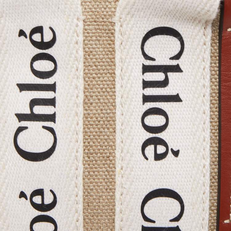 Pre Owned Chloe Beige/Brown Canvas and Leather Nano Woody Tote 