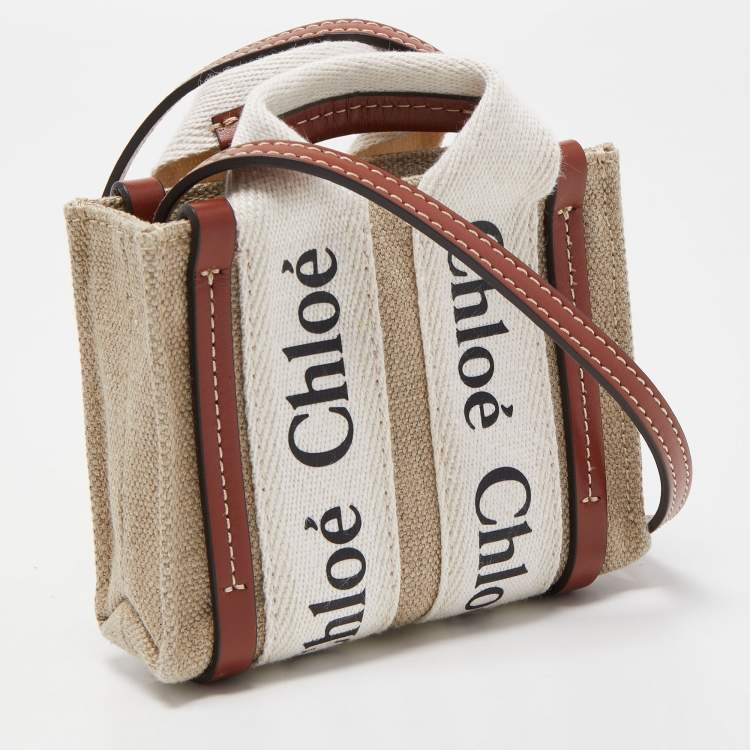 Pre Owned Chloe Beige/Brown Canvas and Leather Nano Woody Tote 