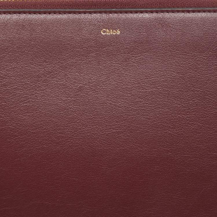 Pre Owned Chloe Burgundy Leather Alphabet Flat Pouch 