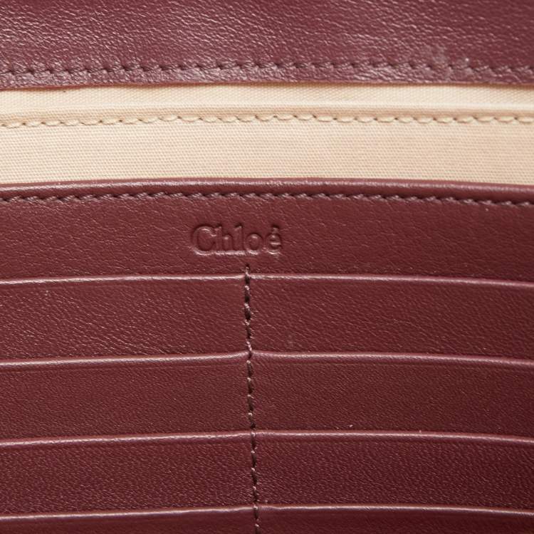 Pre Owned Chloe Burgundy Leather Alphabet Flat Pouch 